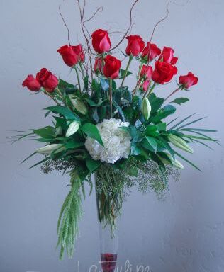 tall vase with red roses