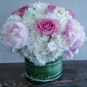 peony and roses in vase