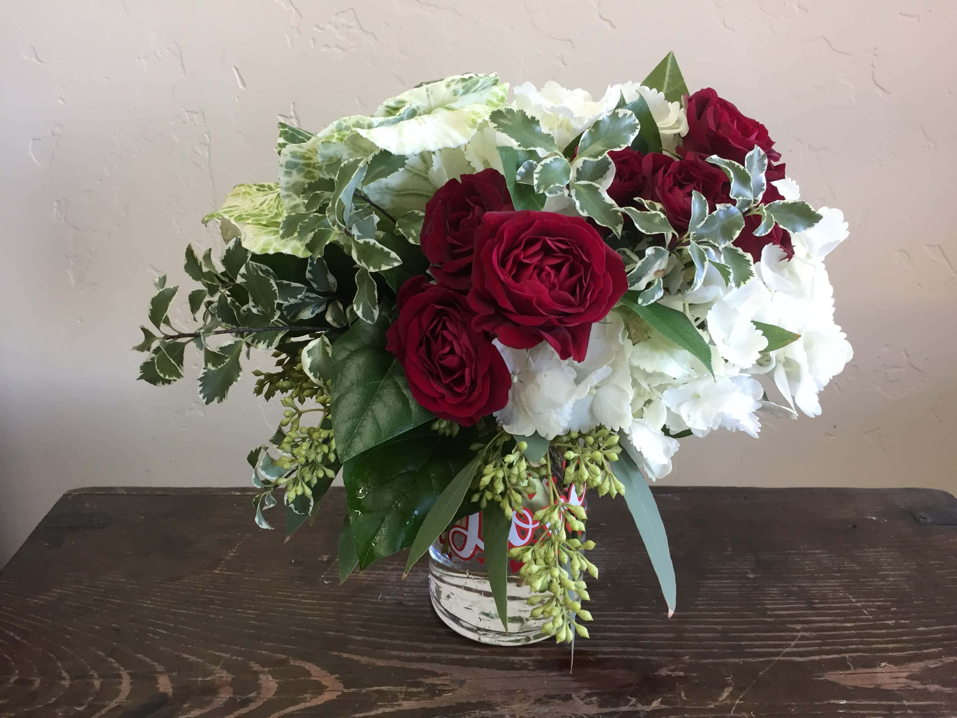 white and red roses