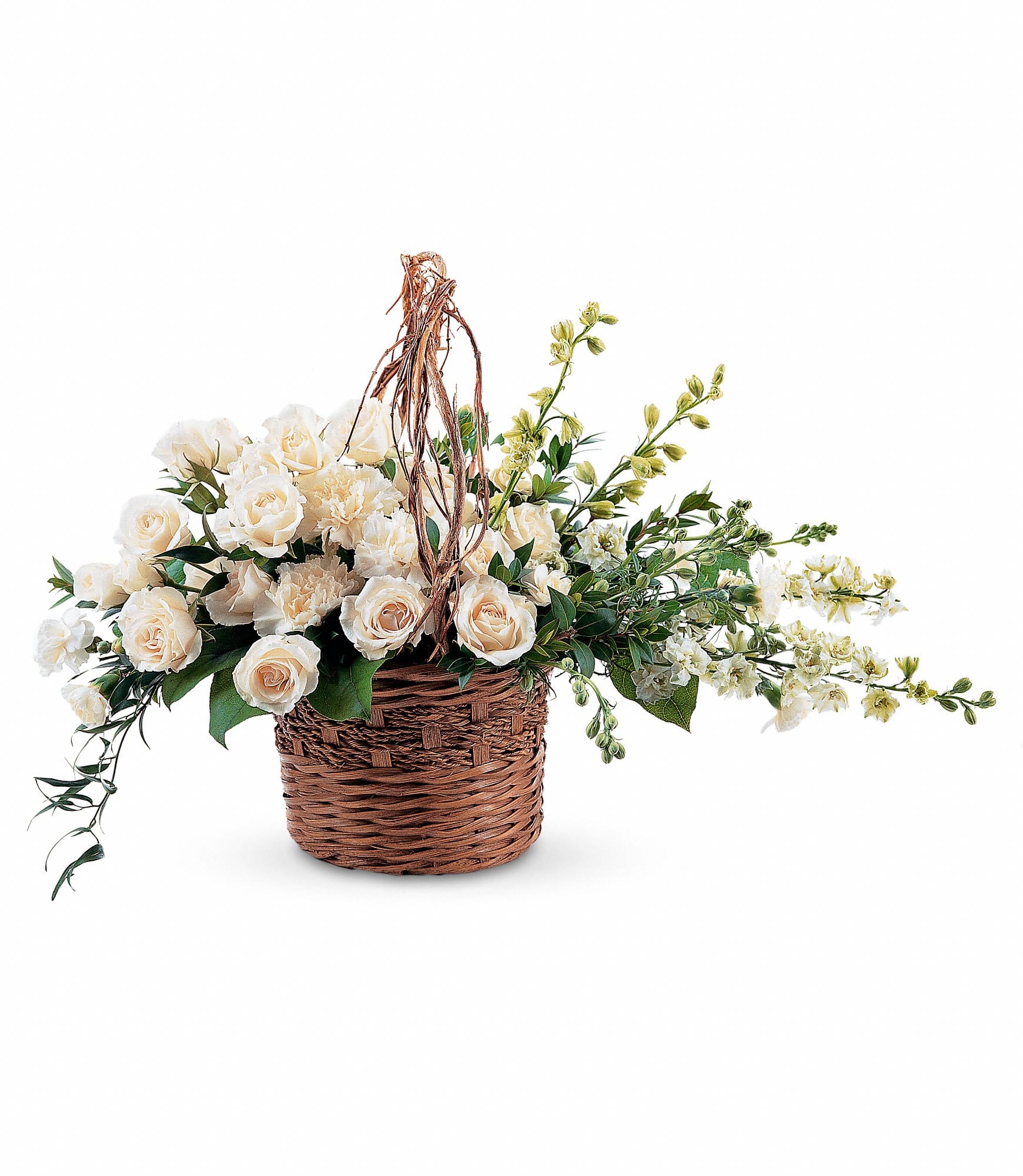 wicker basket filled with beautiful white flowers
