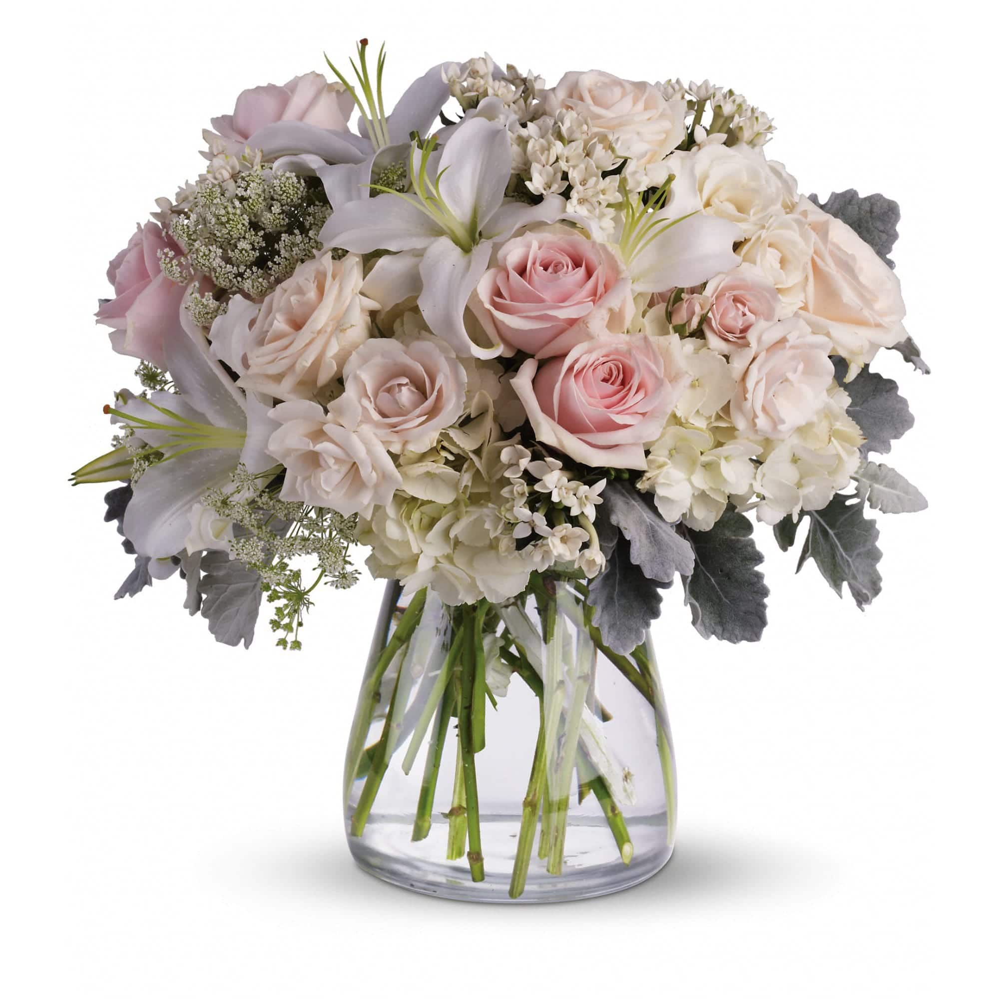 light pink roses, white oriental lilies