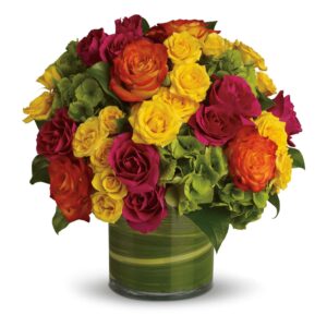 rose and hydrangeas in vase