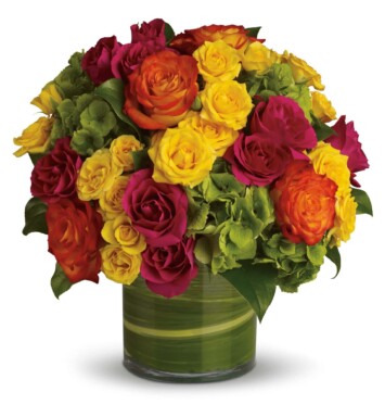 rose and hydrangeas in vase