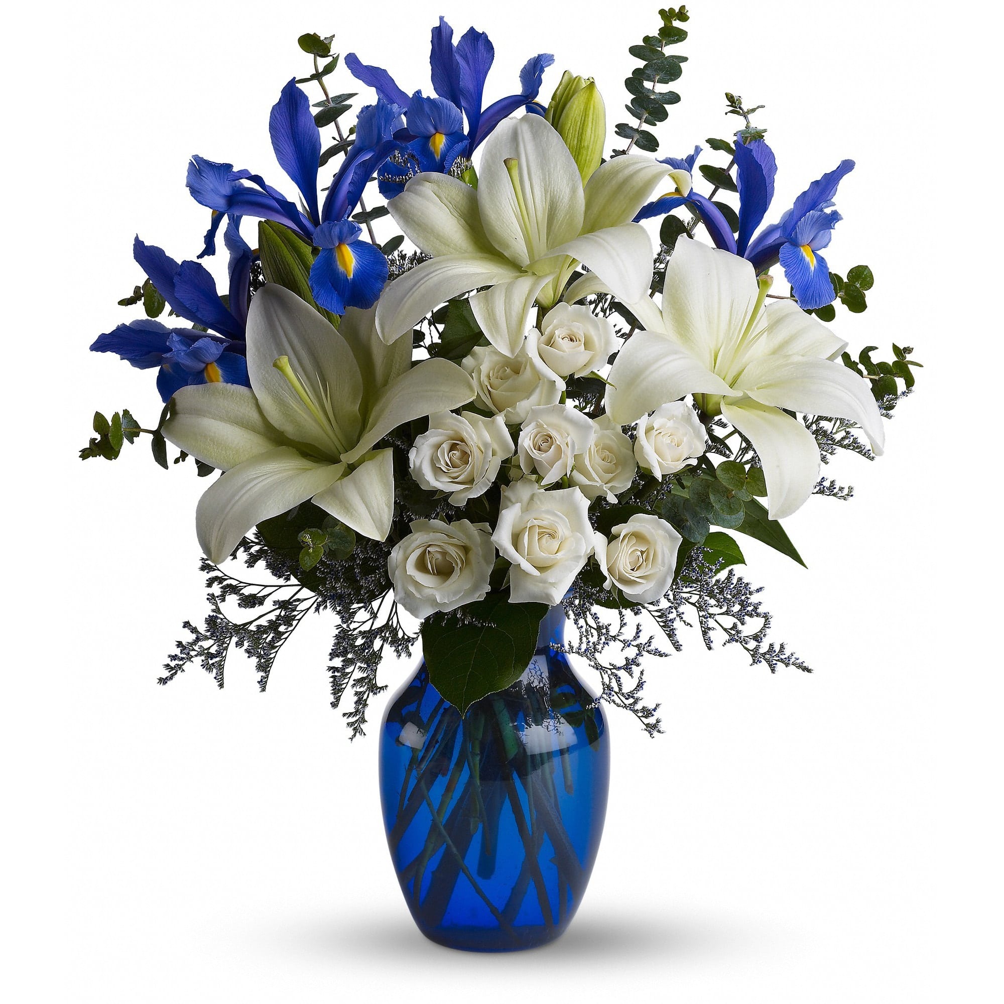 white iris lilies and roses