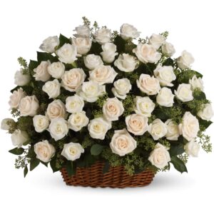 basket of luminous white roses