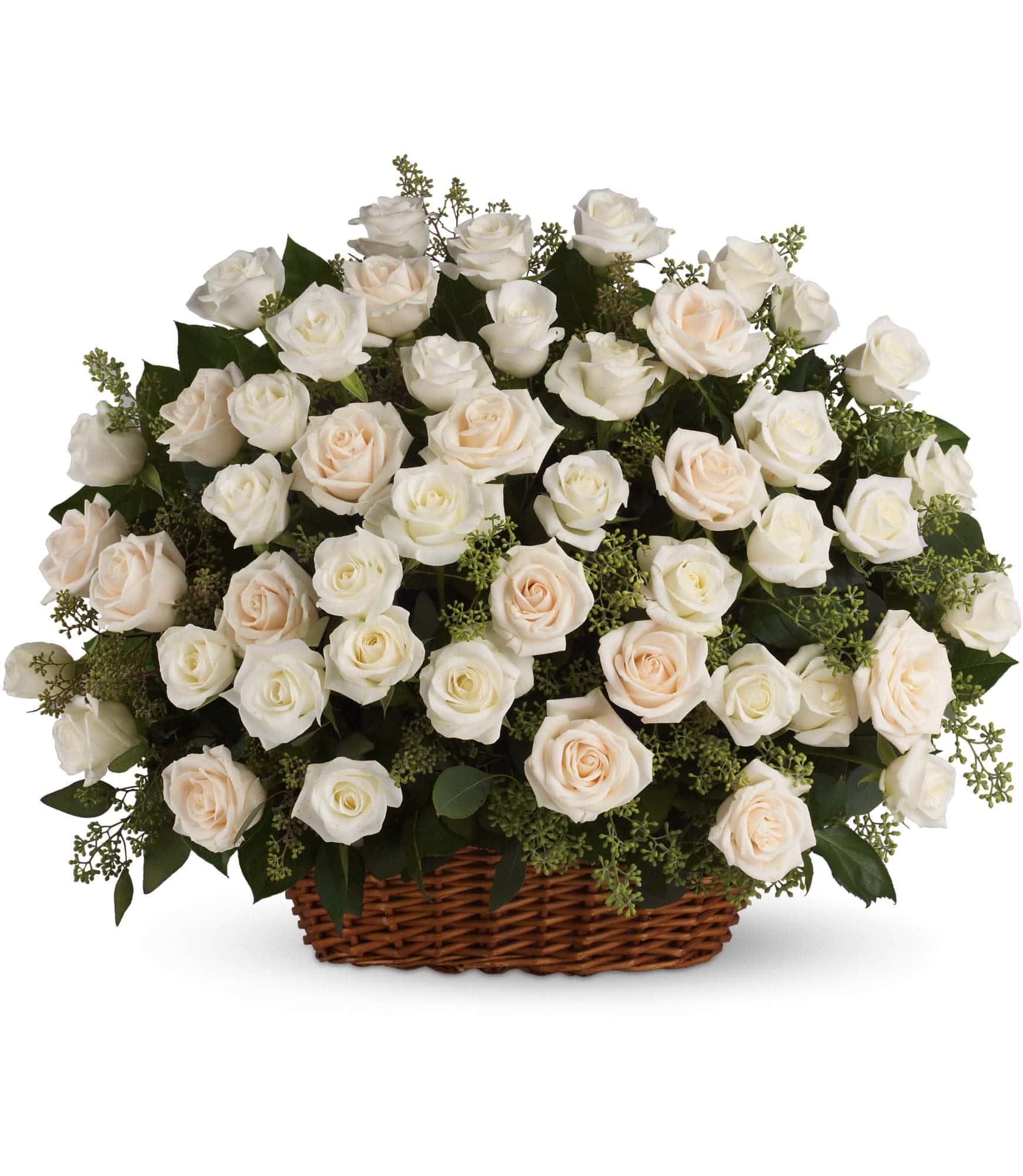 basket of luminous white roses