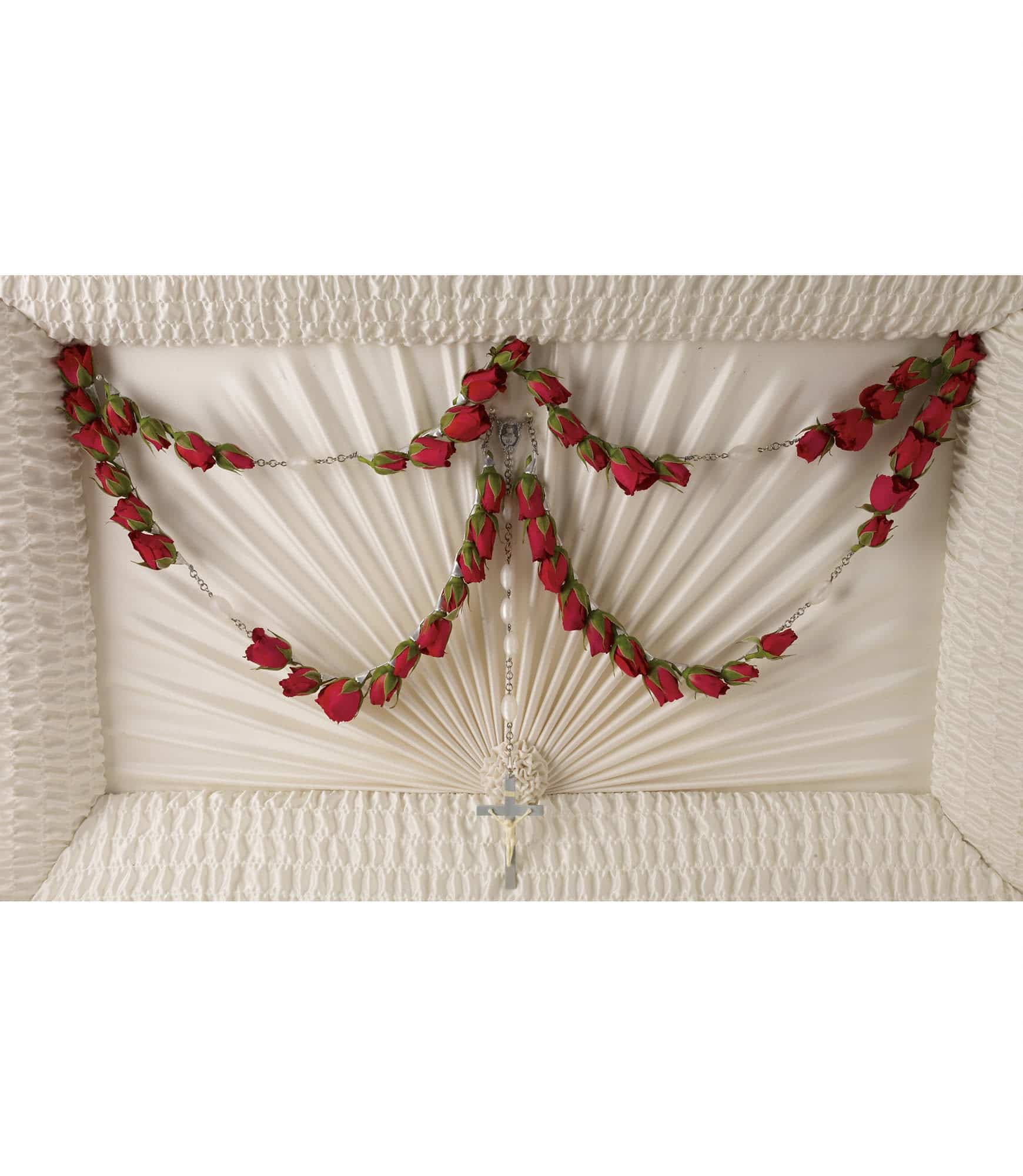 50-bead rosary graced with red roses