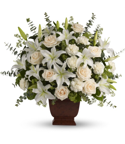 white asiatic lilies and crème roses