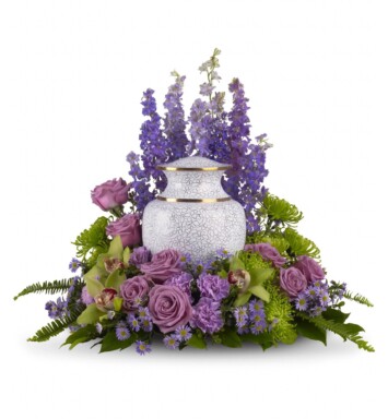 lavender larkspur, roses, carnations and asters, plus, green cymbidium orchids