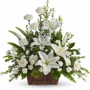 Fresh white oriental lilies and carnations