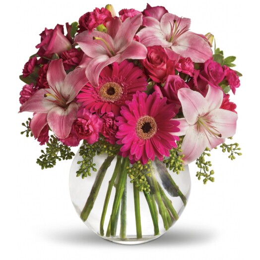 hot pink gerberas and miniature carnations