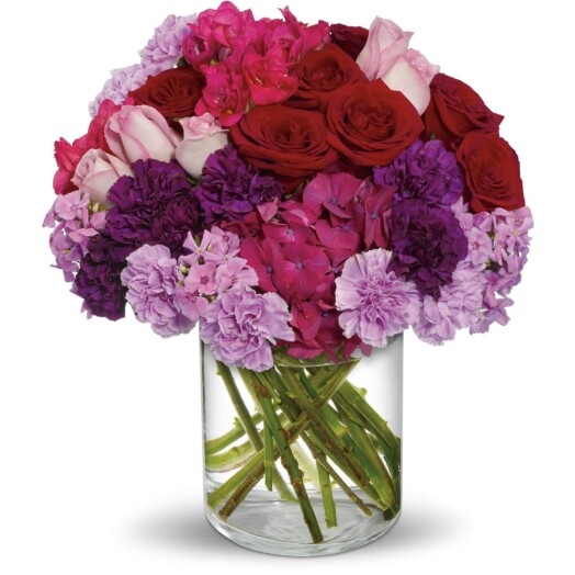 hydrangeas and roses in vase