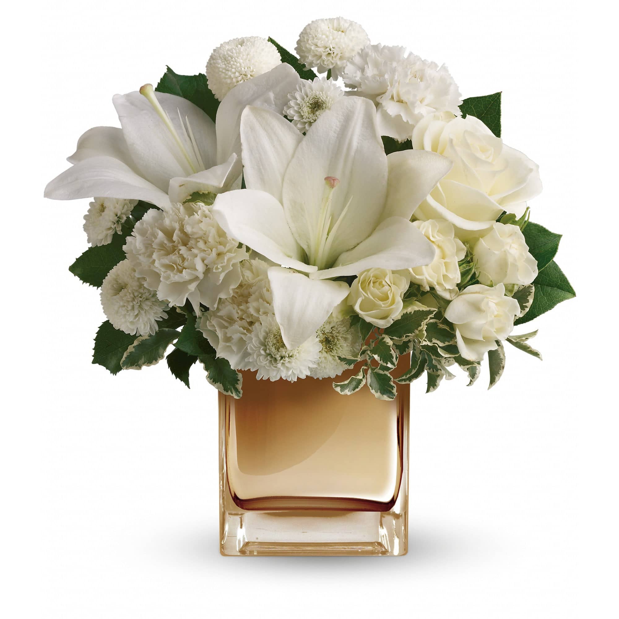 white lilies in bronze vase