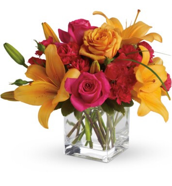 Asiatic Lilies and carnations in vase